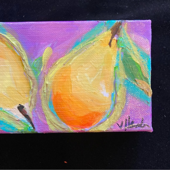 Summer Pears On lavender Original Acrylic Painting 12”x4”x1.5”on canvas - Picture 10 of 11